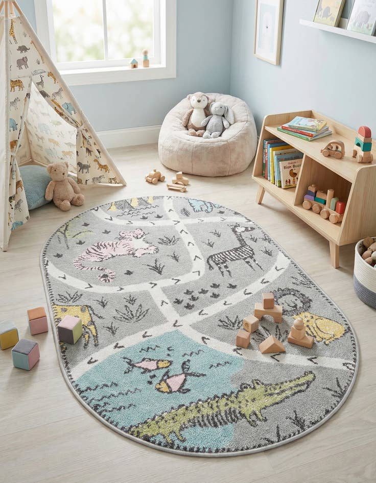 Detail image of 3' 3 x 5' 3 Animals Whimsy Kids Oval Rug