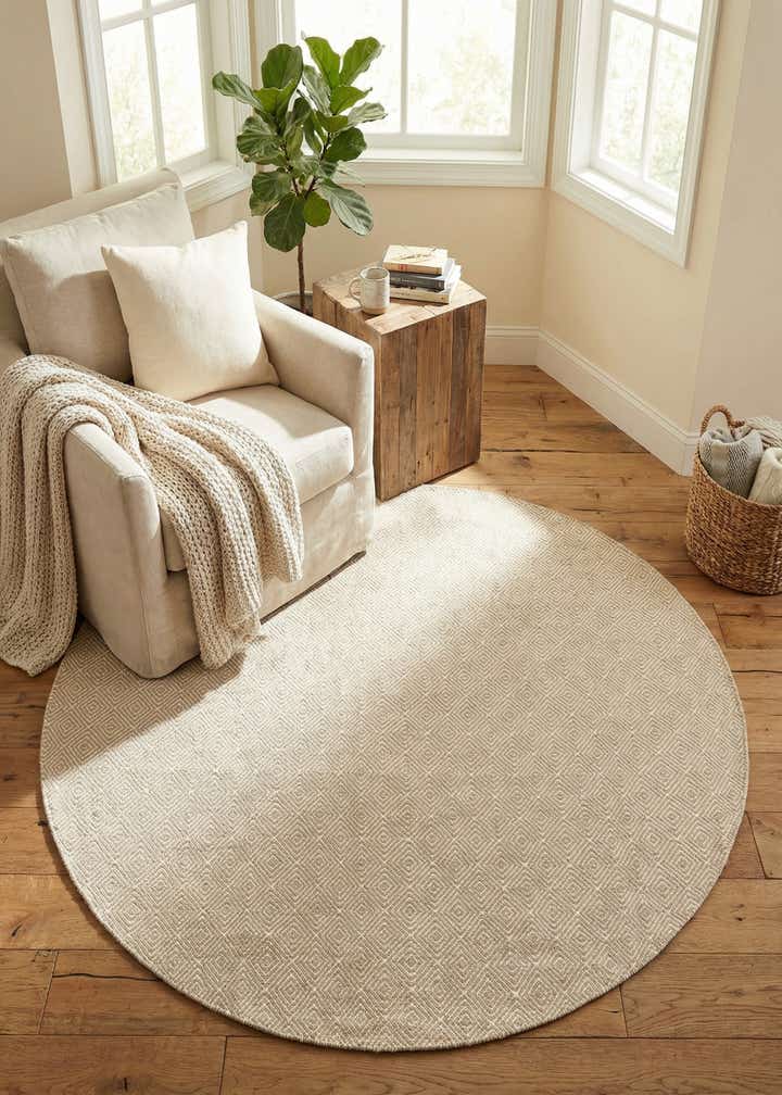 7' 10 x 7' 10 Hand Woven Geo Trellis Flatweave Round Rug