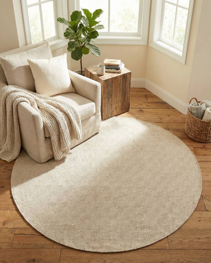 Detail image of 7' 10 x 7' 10 Hand Woven Geo Trellis Flatweave Round Rug
