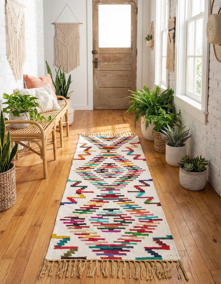 Detail image of 2' 2 x 6' 1 Hand Woven Chindi Trellis Runner Rug