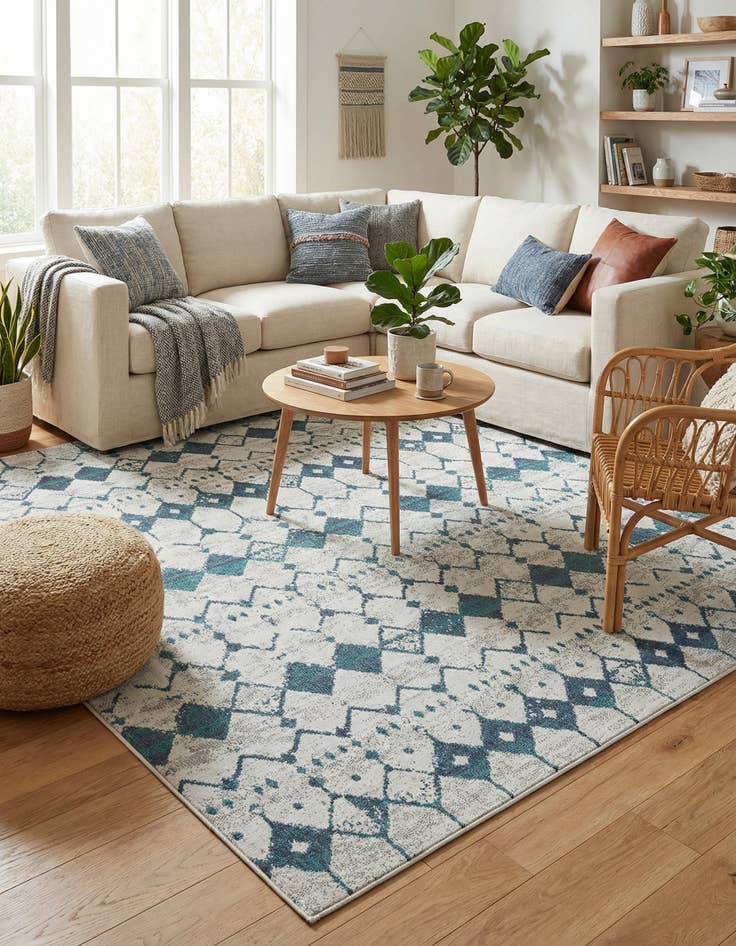 Detail image of 7' 10 x 7' 10  Washable Trellis Indoor / Outdoor Square Rug