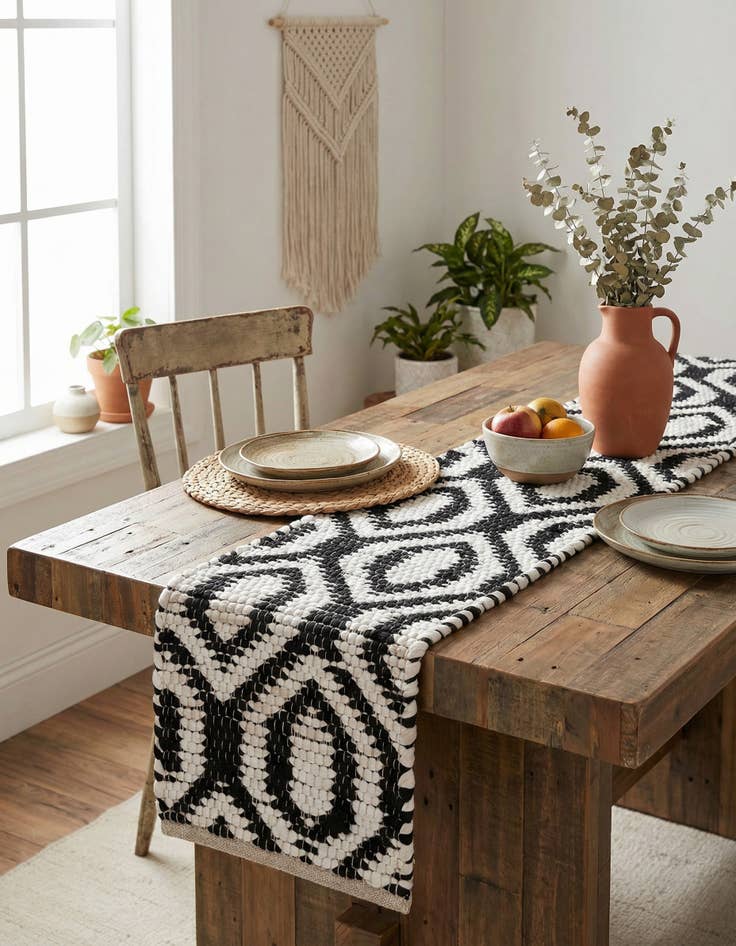 Detail image of 1' 2 x 4' 1 Hand Woven Chindi Jute Table Runner Rug