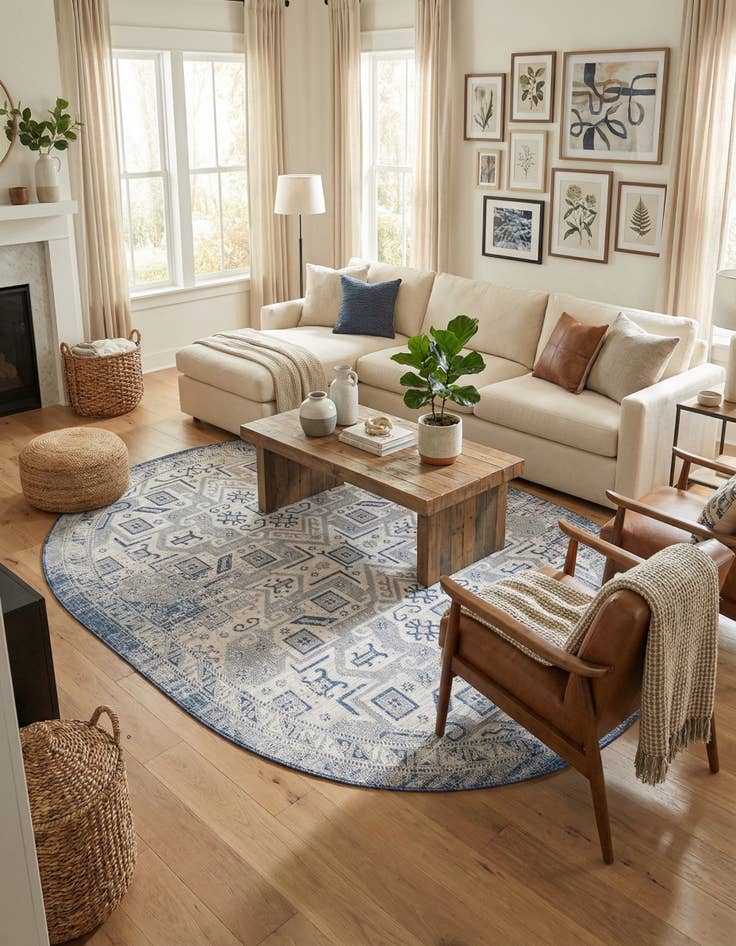 Detail image of 7' 10 x 10' Washable Aztec Indoor / Outdoor Oval Rug