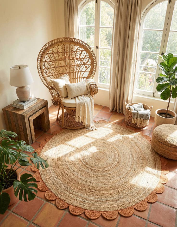 Detail image of 8' x 8'  Hand Scallop Braided Jute Round Rug