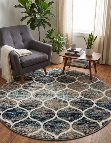 Blue Multi Lattice Frieze Round Rug