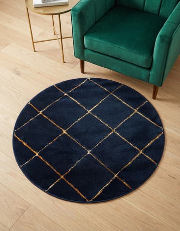 Navy Blue and Gold Vogue Geo Round Rug