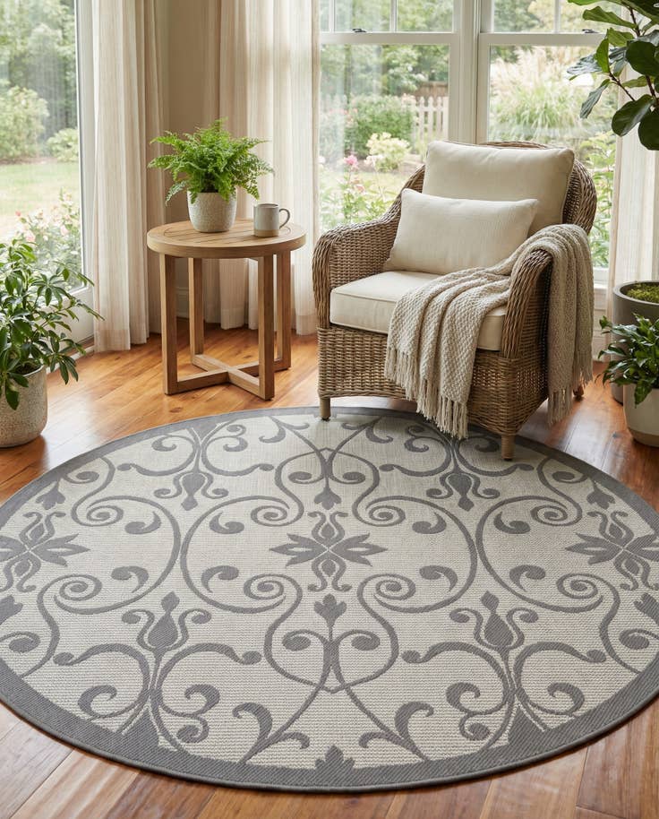Detail image of 6' x 6' Easy-Clean Botanical Indoor / Outdoor Round Rug