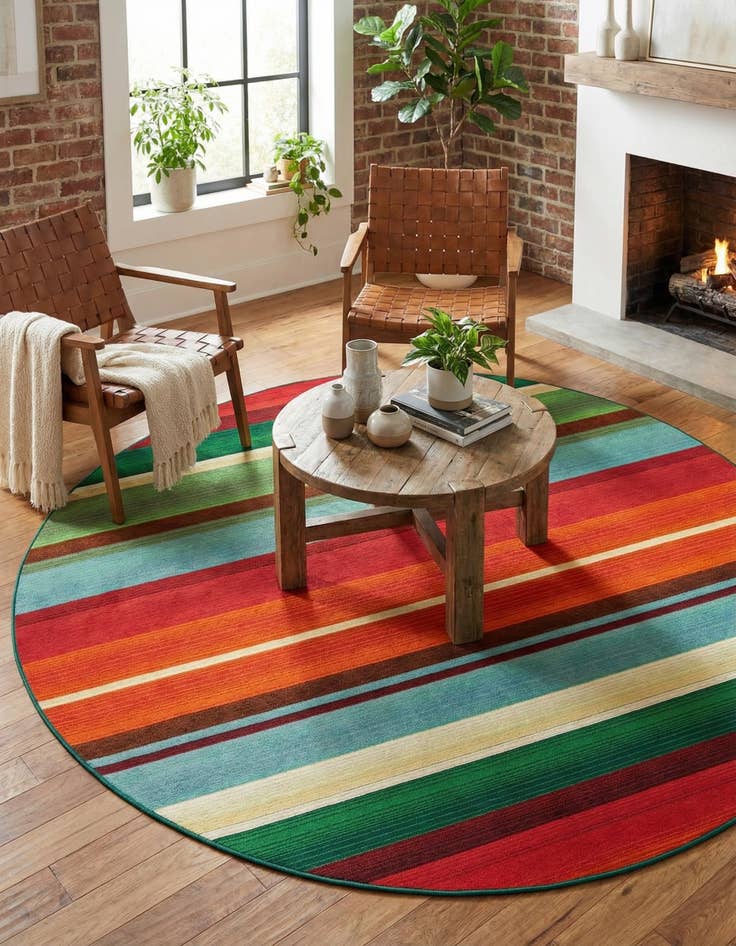 Detail image of 7' 10 x 7' 10 Washable Modern Indoor / Outdoor Round Rug