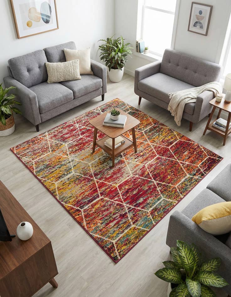 Detail image of 5' 3 x 5' 3 Lattice Frieze Square Rug