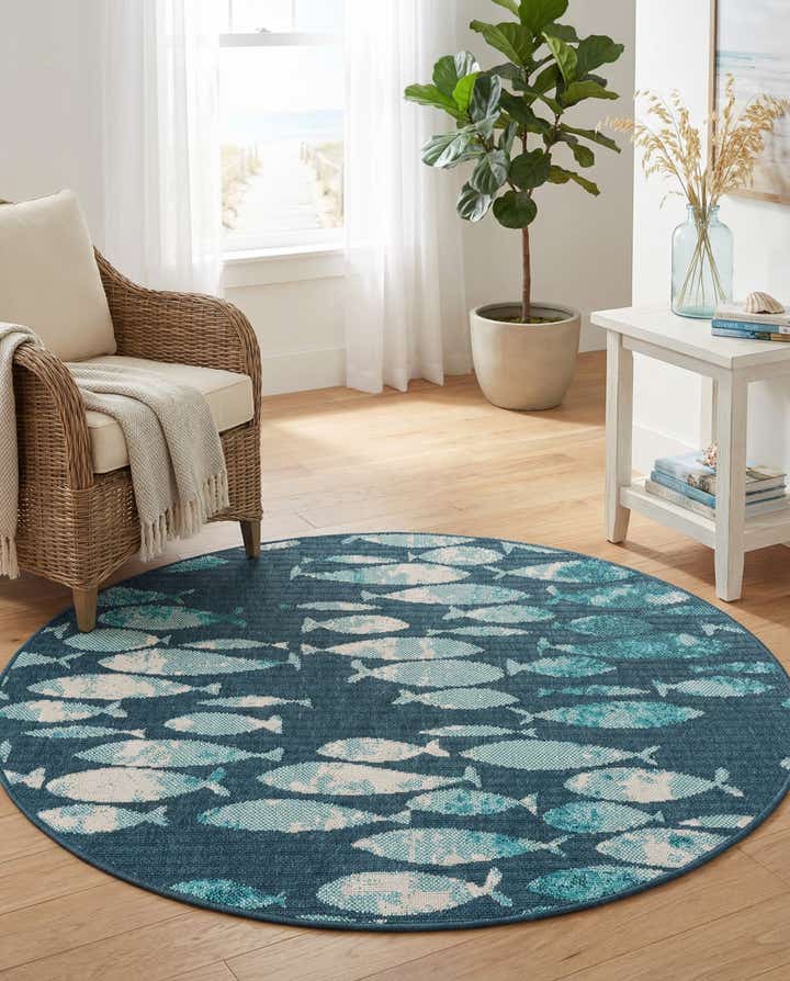 4' x 4' Easy-Clean Coastal Indoor / Outdoor Round Rug