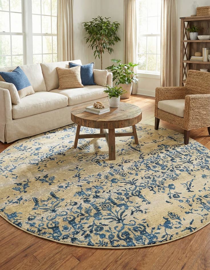 Detail image of 8' x 8' Washable Botanical Indoor / Outdoor Round Rug