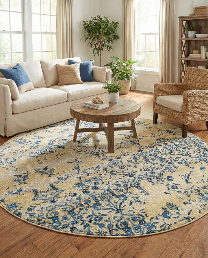 8' x 8' Easy-Clean Botanical Indoor / Outdoor Round Rug