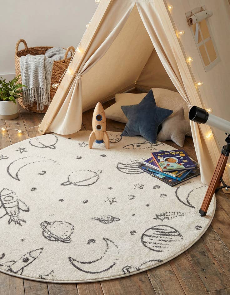 Detail image of 5' 3 x 5' 3 Planets Whimsy Kids Round Rug