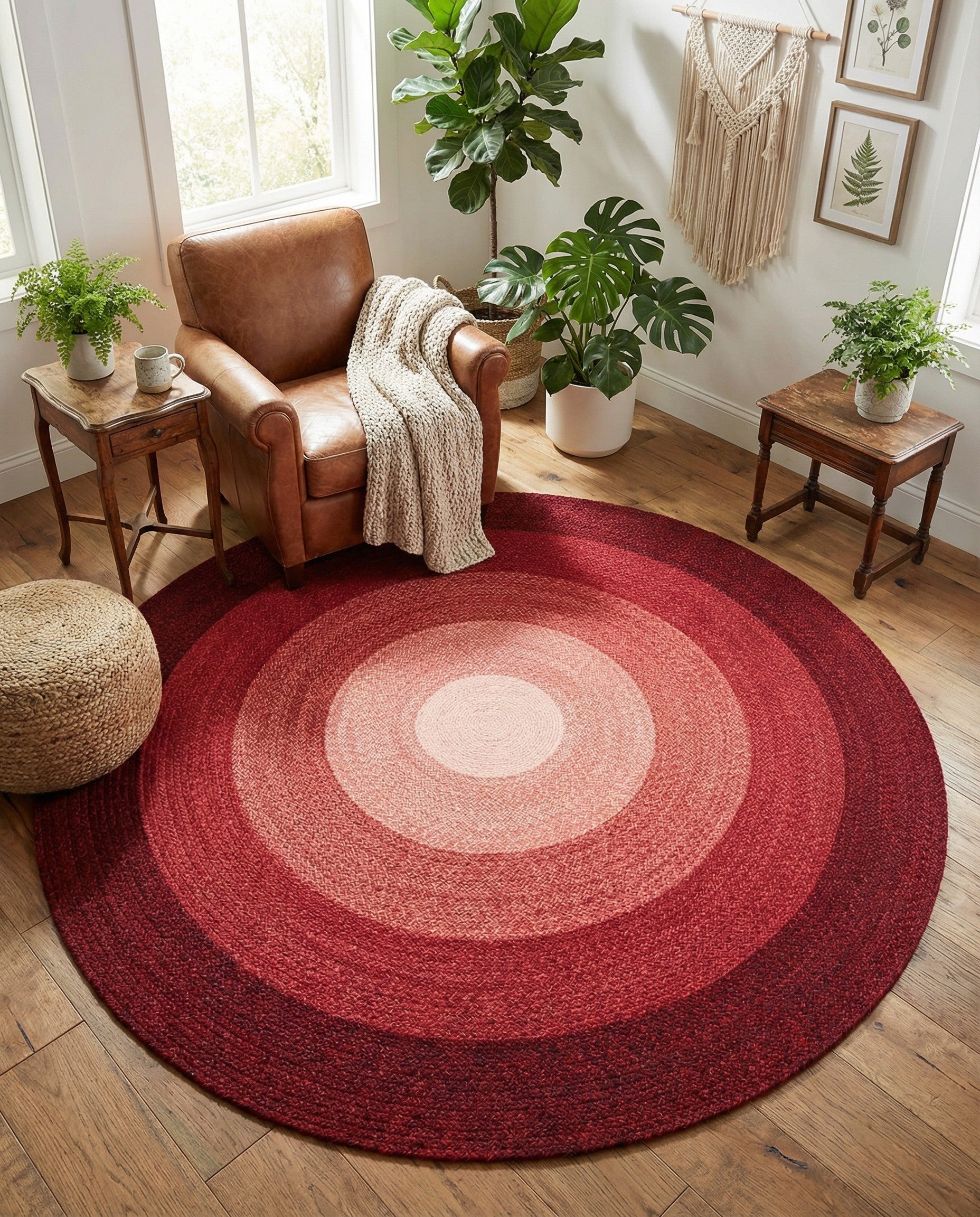 7' 10 x 7' 10 Handmade Hand Braided Wool Round Rug