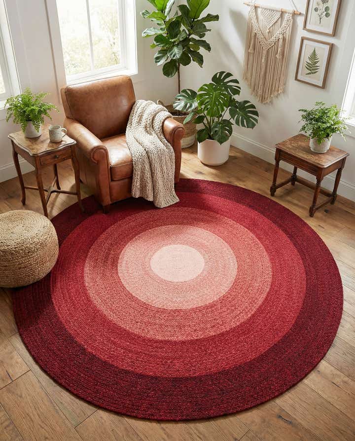 7' 10 x 7' 10 Handmade Hand Braided Wool Round Rug