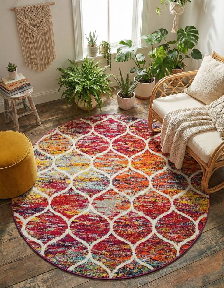 Detail image of 5' 3 x 5' 3 Lattice Frieze Round Rug