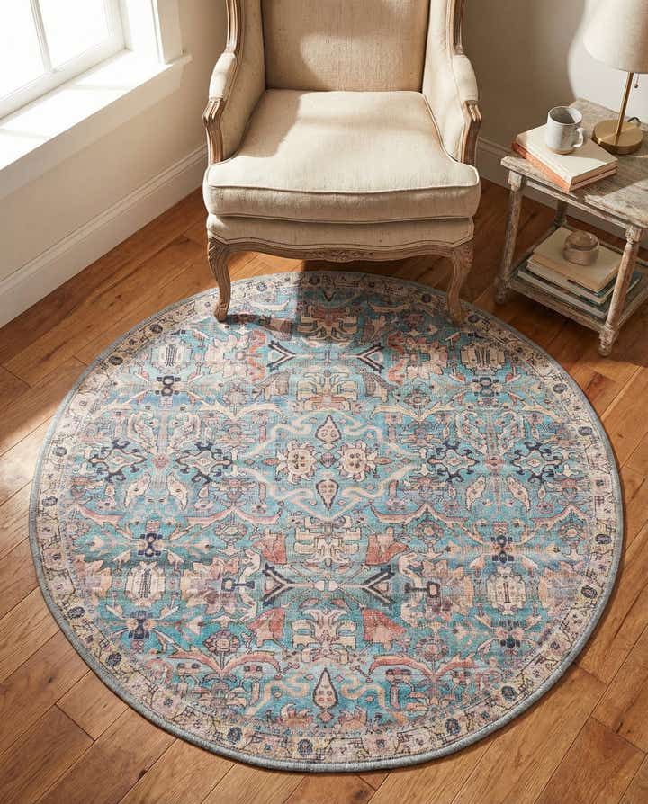 3' 3 x 3' 3 Washable Nostalgia Round Rug