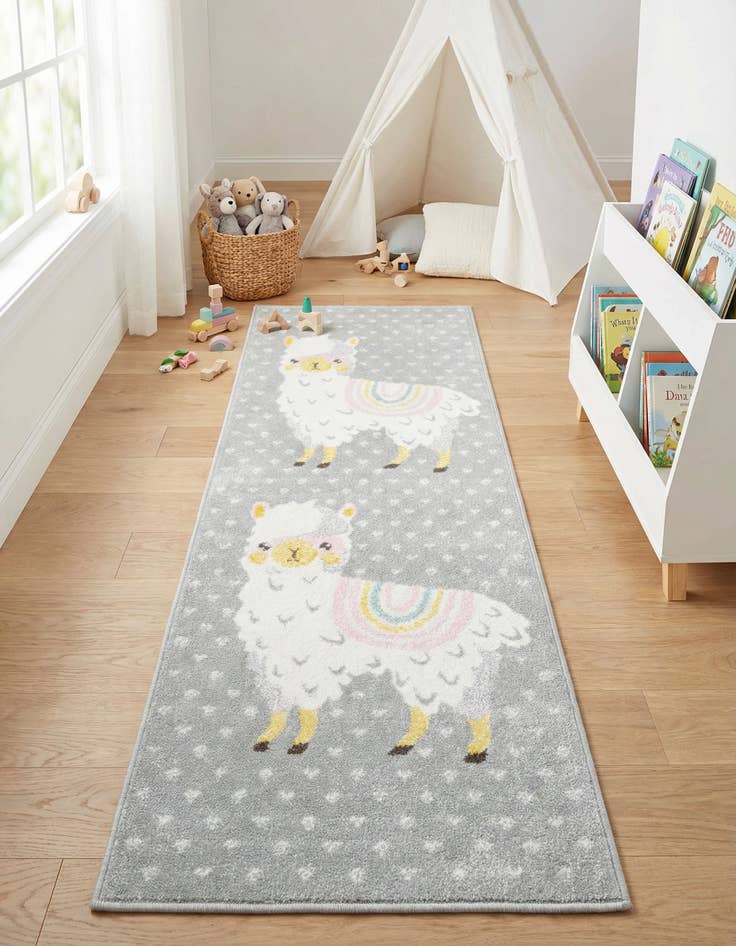 Detail image of  2' 2 x 6' Llama Whimsy Kids Runner Rug