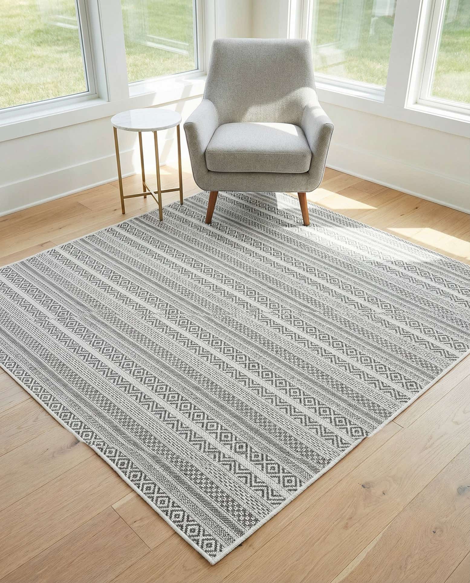 5' 3 x 5' 3 Easy-Clean Ribbon Indoor / Outdoor Square Rug