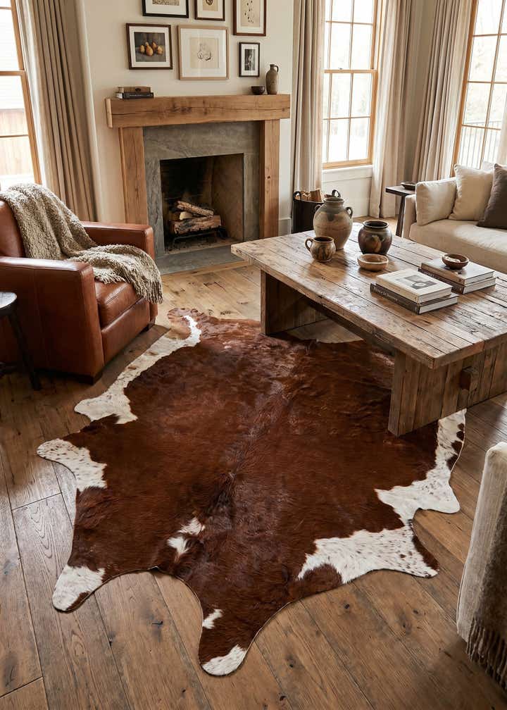 6' 5 x 7' Cowhide Leather Square Rug