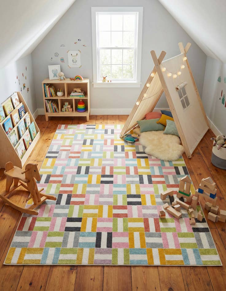 Detail image of 7' 10 x 10' Checkered Whimsy Kids Rug