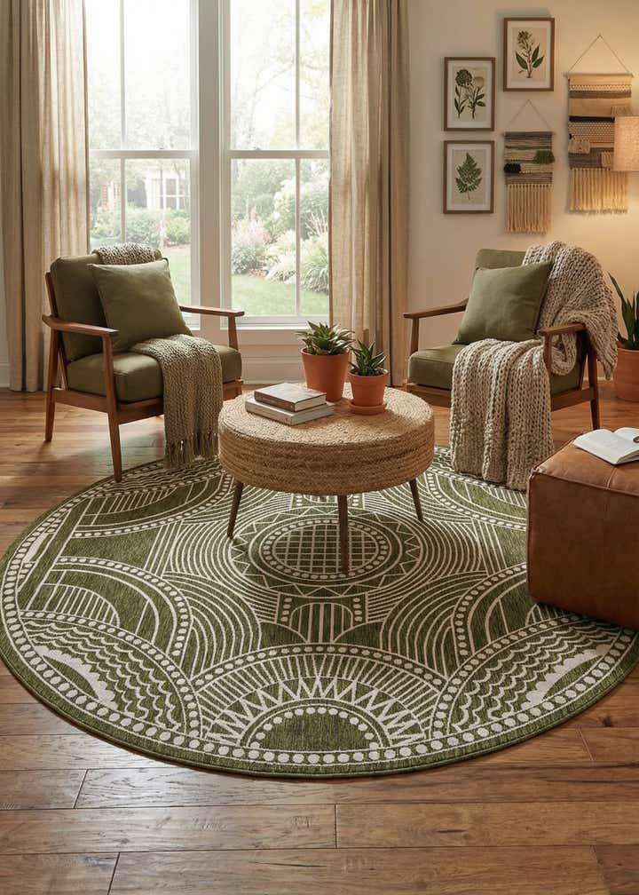 10' x 10' Easy-Clean Traditional Indoor / Outdoor Round Rug