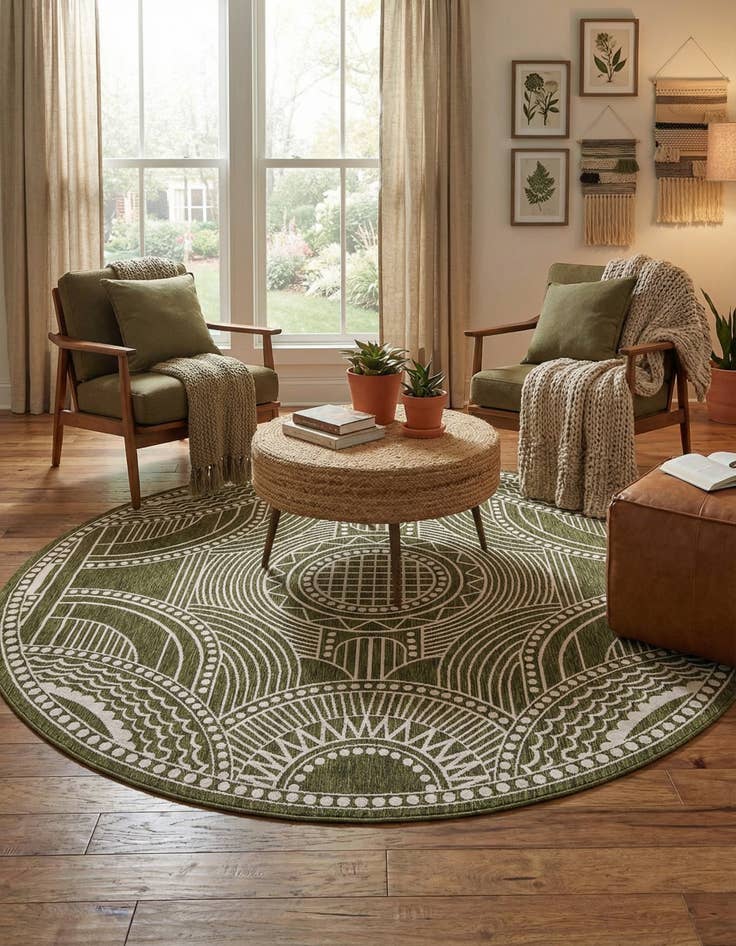 Detail image of 10' x 10' Easy-Clean Traditional Indoor / Outdoor Round Rug