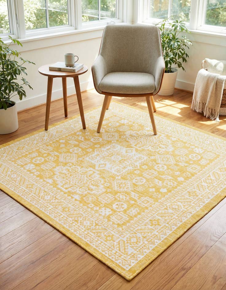 Detail image of 5' 3 x 5' 3 Washable Aztec Indoor / Outdoor Square Rug