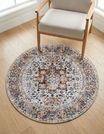 Ivory Almond Washable Yara Round Rug