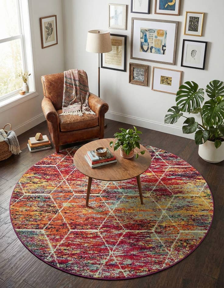 Detail image of 5' 3 x 5' 3 Lattice Frieze Round Rug