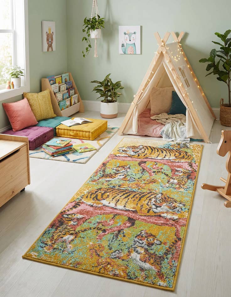 Detail image of 2' 2 x 5' 1 Tiger Whimsy Kids Runner Rug