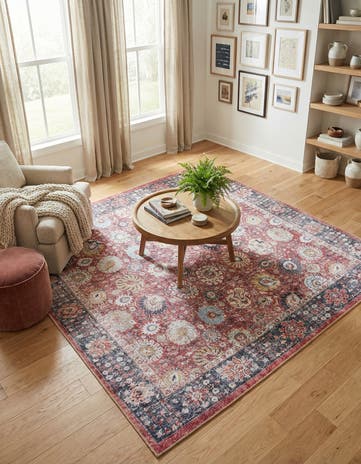 Vintage Red Washable Timeless Square Rug