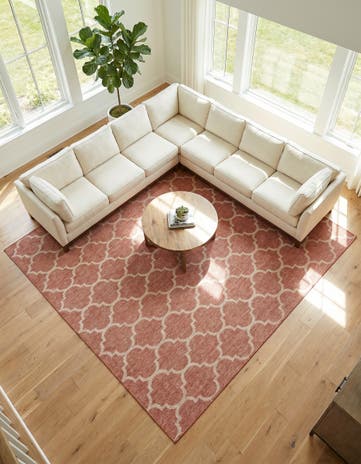 Rust Red Easy-Clean Lattice Indoor / Outdoor Square Rug
