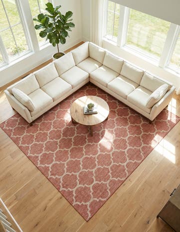 Rust Red Easy-Clean Lattice Indoor / Outdoor Square Rug