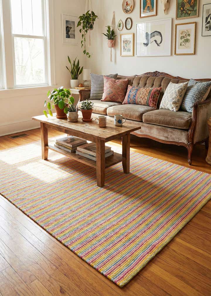 5' 1 x 8' Hand Woven Happy Rugs Happy Home Wool