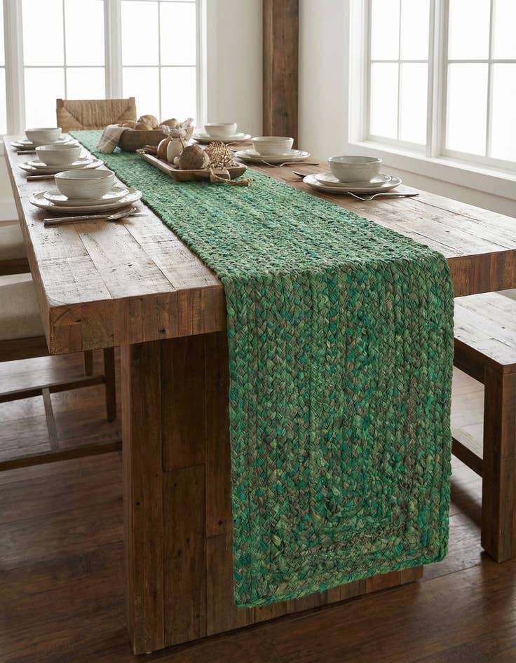 Detail image of 1' 2 x 10'  Hand Braided Chindi Table Runner Rug
