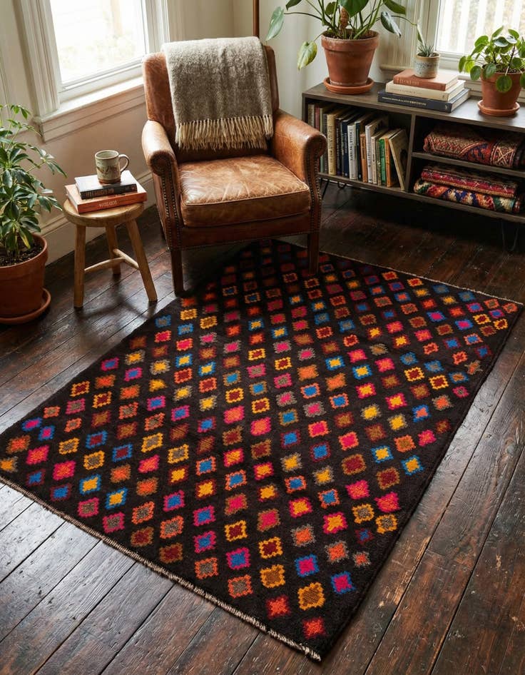 Detail image of 3' 2 x 4' 3 Hand Knotted Balouch Wool Rug