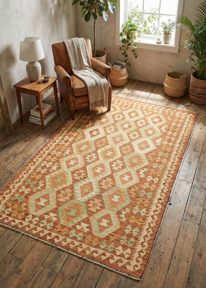 3' 9 x 6' 6 Hand Woven Kilim Waziri Wool Rug