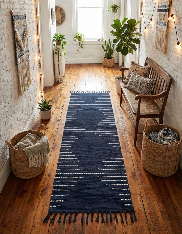 Detail image of 2' 2 x 6' 1 Hand Woven Chindi Cotton Runner Rug