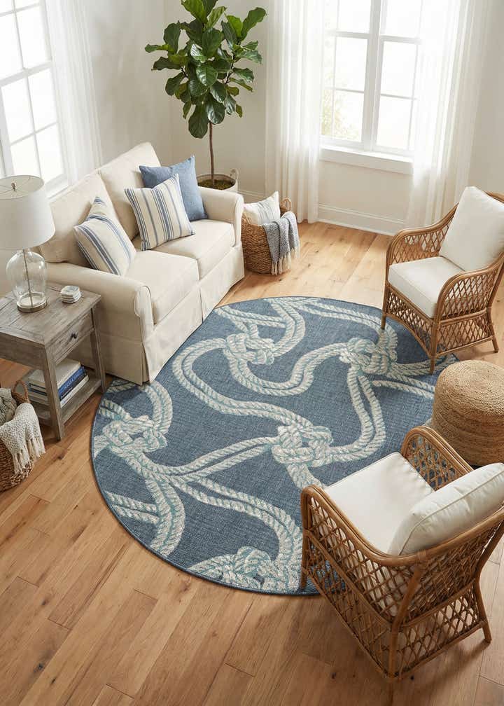 7' x 7' Easy-Clean Coastal Indoor / Outdoor Round Rug