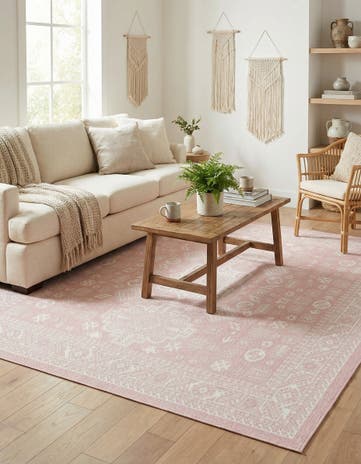 Pink Easy-Clean Aztec Indoor / Outdoor Square Rug