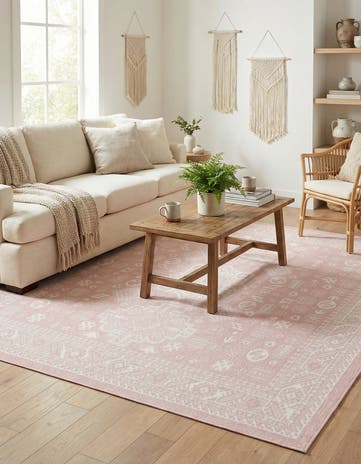 Pink Easy-Clean Aztec Indoor / Outdoor Square Rug