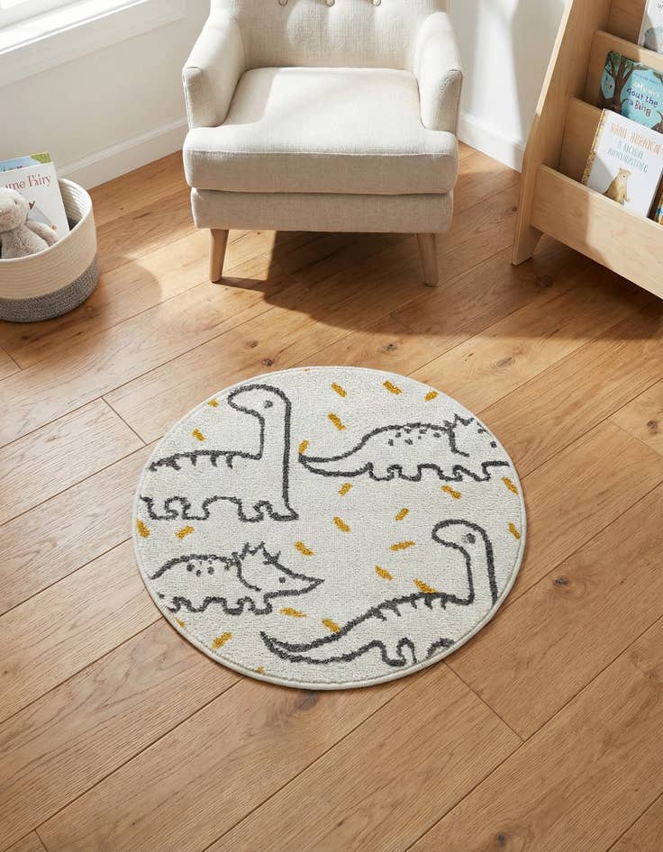 Detail image of 2' 2 x 2' 2 Dinosaur Whimsy Kids Round Rug