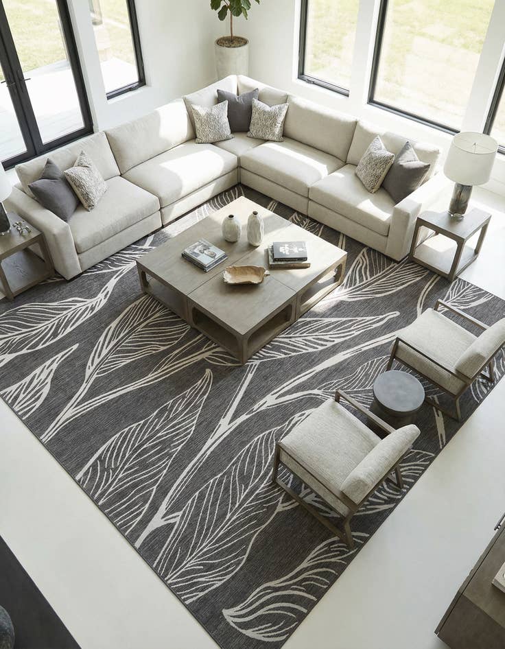 Detail image of 13' x 13' Washable Botanical Indoor / Outdoor Square Rug