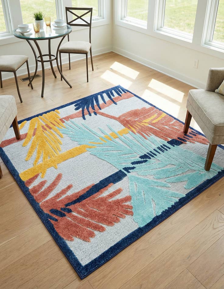Detail image of 5' 3 x 5' 3  Washable Belize Indoor / Outdoor Square Rug