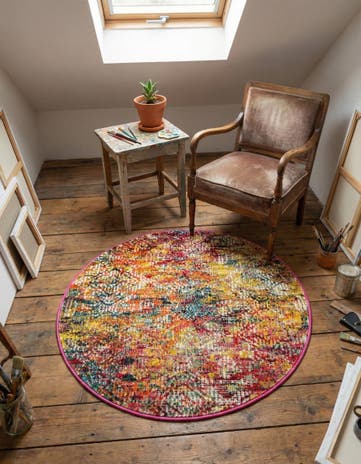 3' 3 x 3' 3 Washable Vivid Round Rug