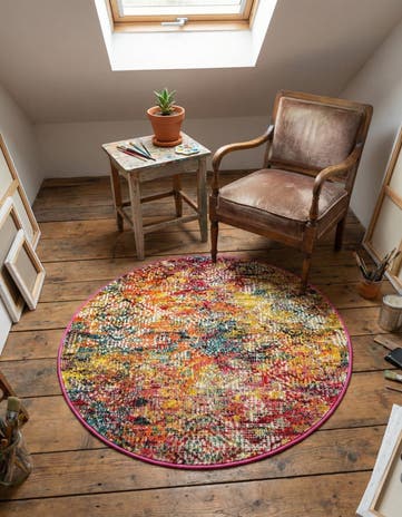 3' 3 x 3' 3 Washable Vivid Round Rug