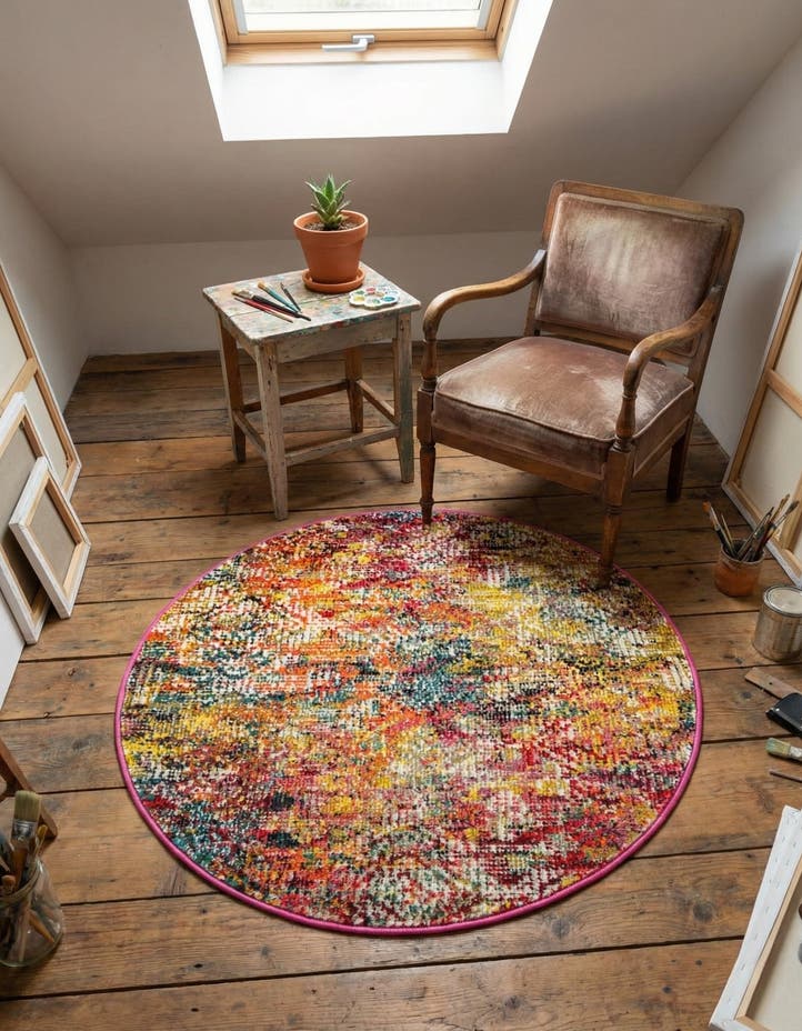 3' 3 x 3' 3 Washable Vivid Round Rug