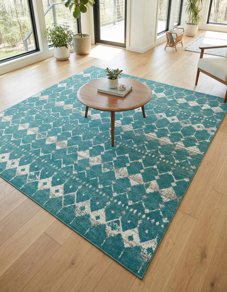 Detail image of 7' 10 x 7' 10 Washable Lattice Indoor / Outdoor Square Rug