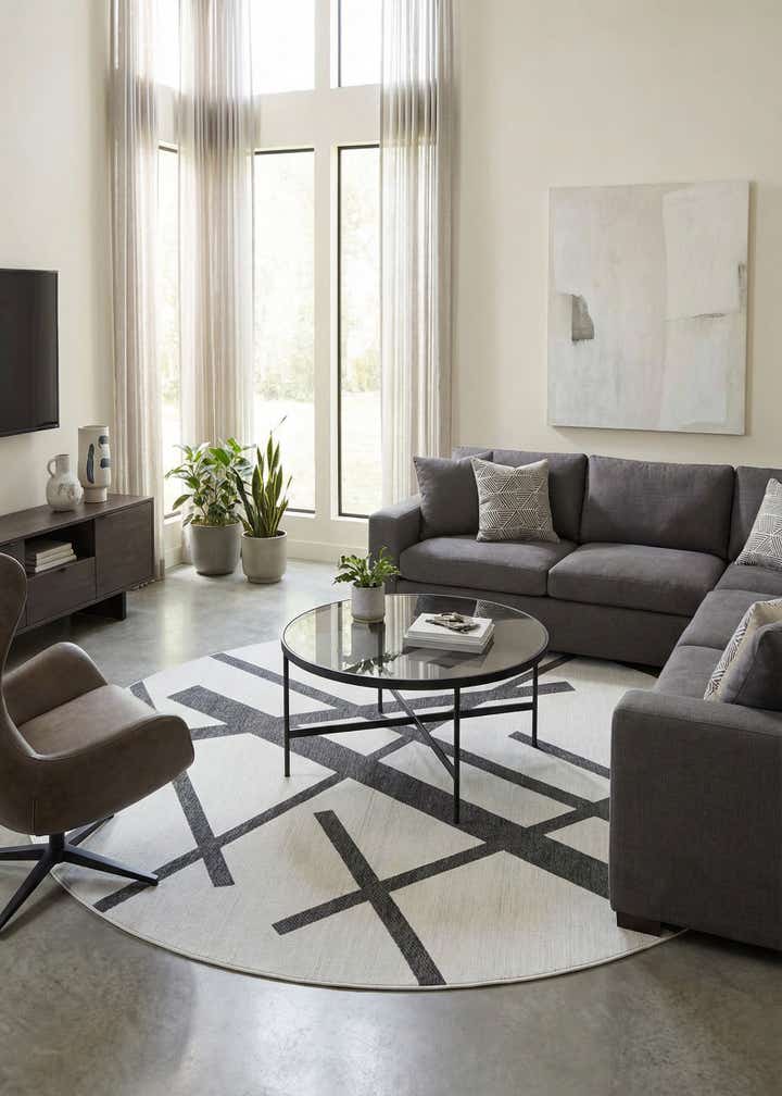 12' x 12' Easy-Clean Modern Indoor / Outdoor Round Rug